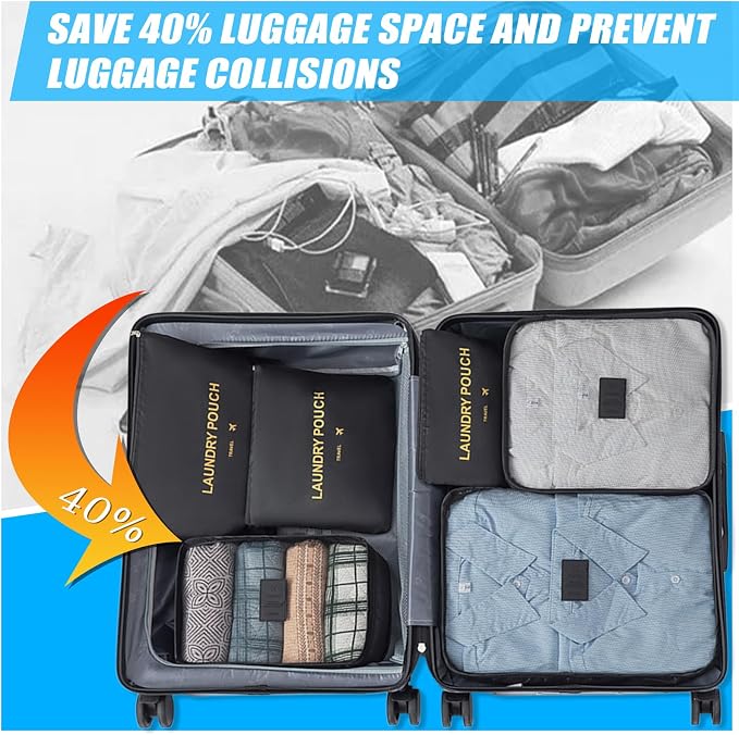 6 Set Packing Cubes for Travel Luggage Packing Bags Reusable Lightweight Suitcase Organizer Cubes Set for Travel Accessories (Black) - Image 6