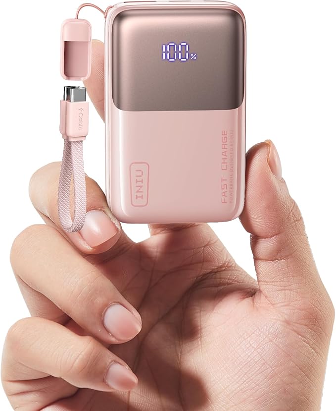 INIU Portable Charger, Ultra Mini 10000mAh 45W Fast Charging Power Bank | Flight-Safe, USB-C Cable, Travel Essential, 45W Battery Phone Pack for iPhone 17 16 Samsung S26 Google iPad etc, Light Pink by INIU