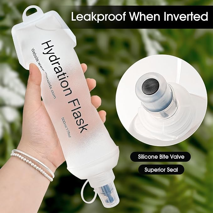 GUYI GYGYL Soft Flask Collapsible Water Bottle for Sports, 500ml White 2pcs | TPU Collapsible Water Bottle for Hydration Pack, Running Vest, Leak-Proof Folding Bottle for Hiking Cycling Climbing Jogging - Image 7