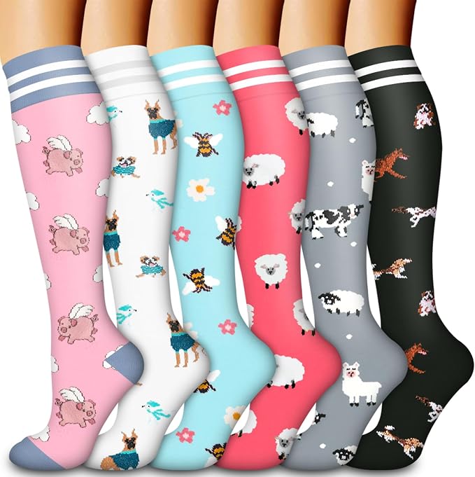 Compression Socks for Women & Men Circulation(6 pairs)-Graduated Supports Socks for Running, Athletic Sports by LaiteHebe