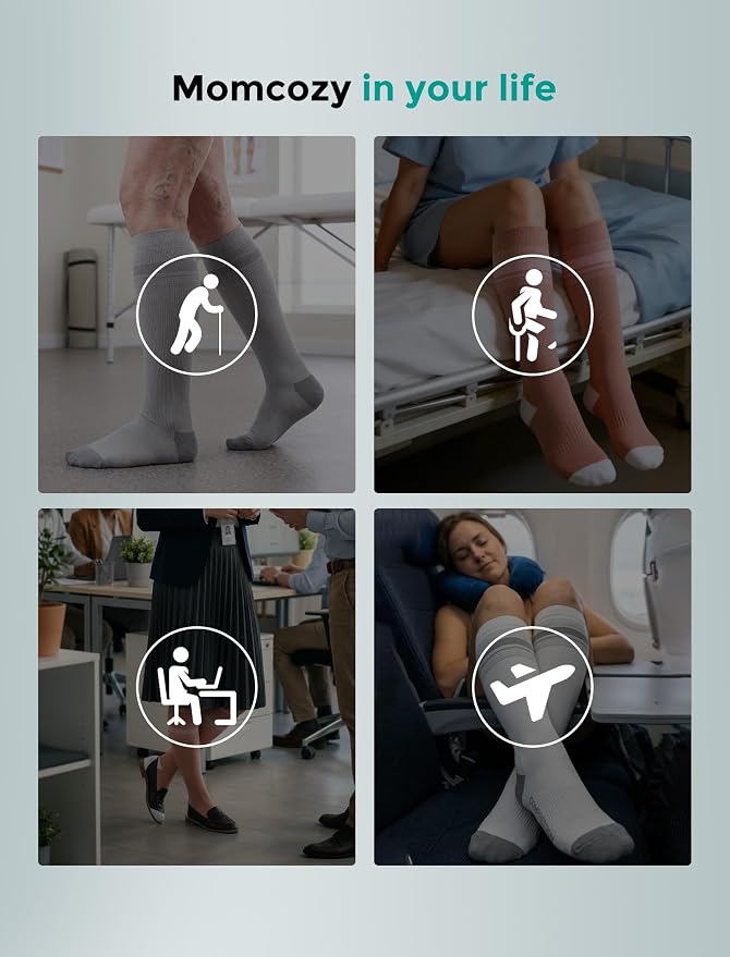 Momcozy Medical Grade Compression Socks, 20-30 mmhg & FDA Registered | FDA Listed Class I Medical Device • 20–30 mmHg Graduated Compression • Made with LYCRA Fiber• 2Pairs - Image 7