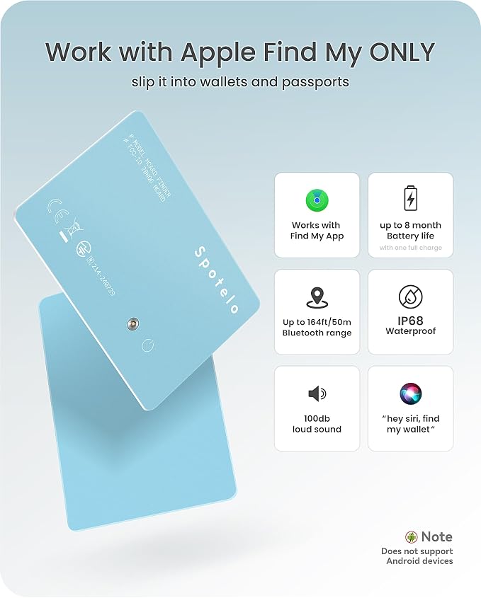 [ Apple Mfi Certified ] Wallet Tracker Card Works with Apple find My(iOS Only) Tracking Card, Rechargrable Smart Tracker, 1.7mm IP68 Waterproof Item Locator for Luggage, Passport, Bags-Blue - Image 2