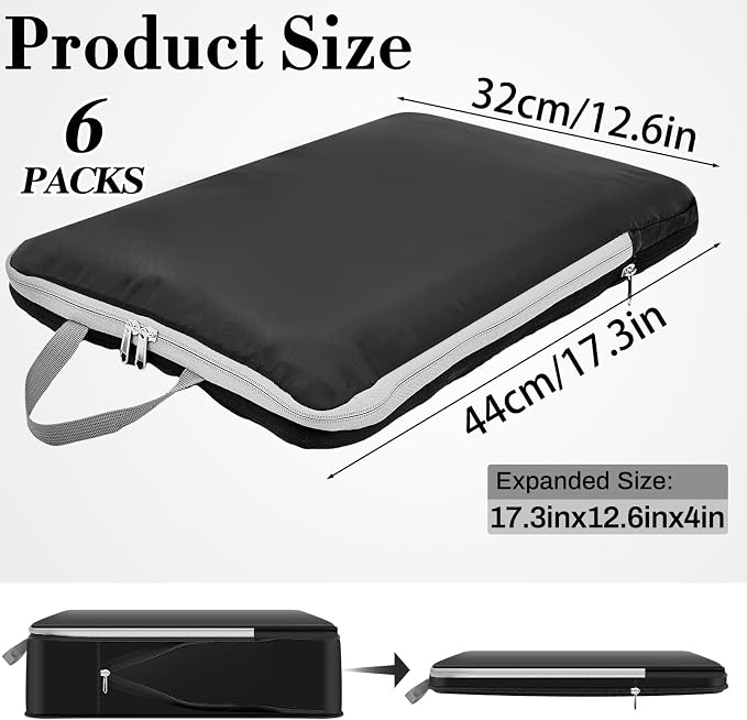 Hosuly 6 Pcs Large Ultralight Compression Packing Cubes for Travel 17.3 x 12.6'' XL Large Expandable Luggage Storage Organizers for Save Space Family Long Trips (Black 01) - Image 2
