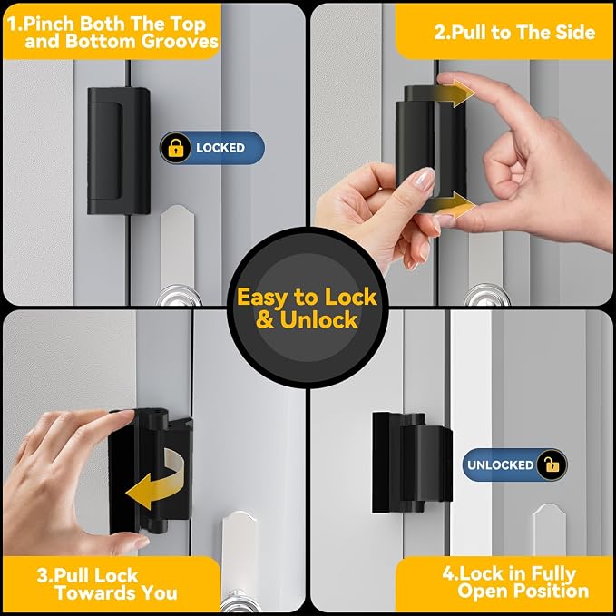 Rerishom 2 Pack Door Reinforcement Lock, Child Proof Home Security Lock | Door Safety Lock for Front Door, Toddler Proof Door Latch for Entry Door Security, Includes 8 Screws, Black - Image 4