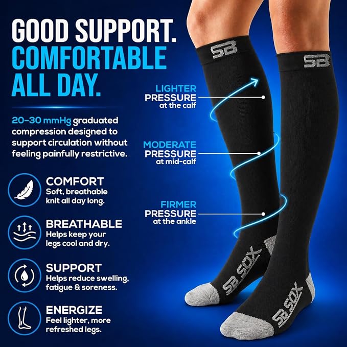 SB SOX Compression Socks for Men & Women (20-30mmHg) | Best Quality Compression Socks for Flying, Medical, Sports, Wide Calf Fit, Pregnancy, and Daily Wear. Trusted since 2016. - Image 4