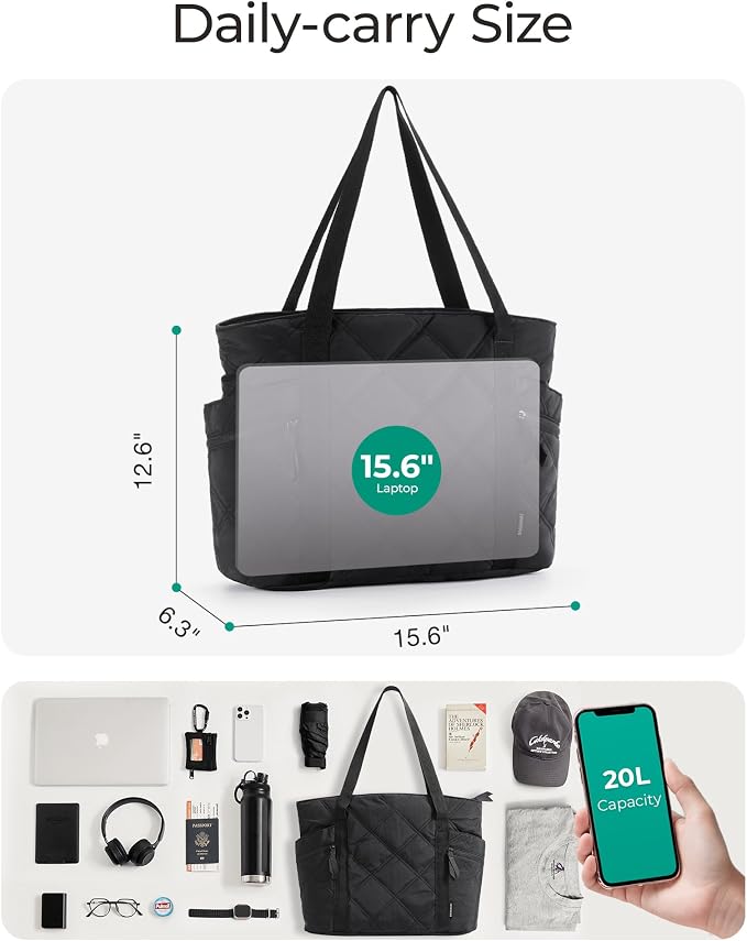 BAGSMART Crush Tote Bag for Women, 20L Puffer Work Tote with Zipper | Quilted Nurse Hospital Bag For Travel College Gym - Image 4