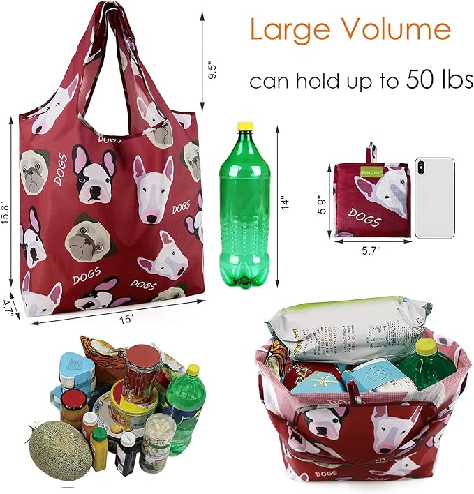 BeeGreen Heavy Duty Bulk Large Reusable Grocery Bags 6 Pack - Foldable Sturdy Recycled Cloth Animal Print Shopping Totes with Handles -Reusable Gifts Bags for Groceries, Travel, Storage & Women - Image 3
