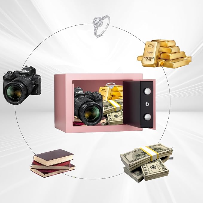 Digital Electronic Money Safe, Steel Security Lock Box with Keypad, Office Hotel Business Jewelry Gun Cash Safe, 0.23 Cubic Feet, 9.06" W x 6.69" D x 6.69" H（pink） - Image 4