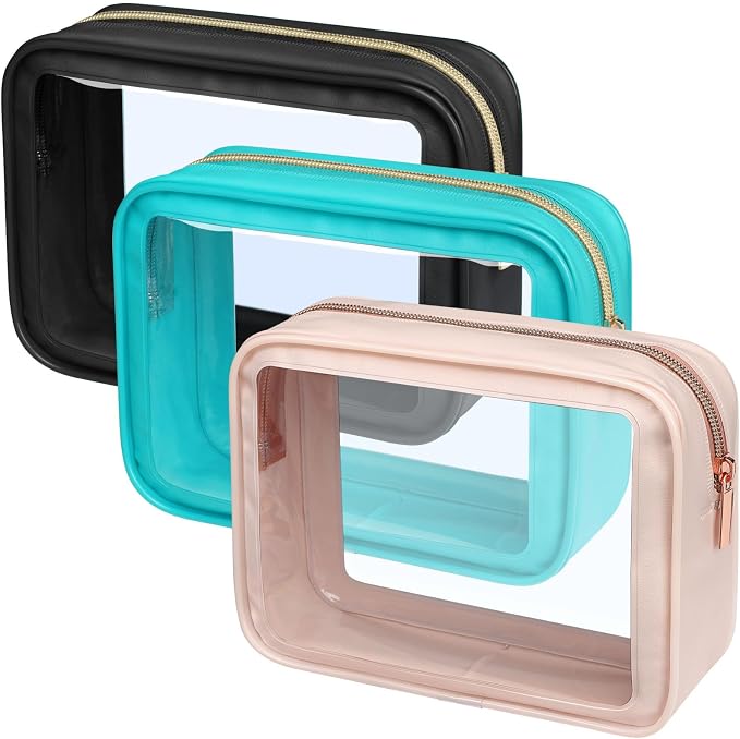Clear Makeup Bag Foldable - TSA Approved Toiletry Bag for Travel | Metal Zipper, Reinforced Seam, Water Resistant, Medium for Carry-on, Large for Checked Luggage, for Car Storage Organizer by Packism