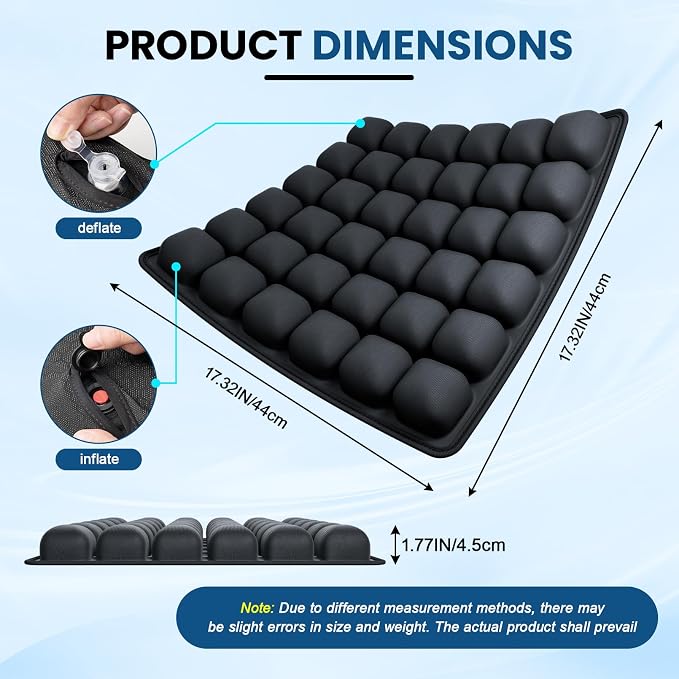 Inflatable Seat Cushion Press-to-Inflate Travel Airplane Car Office | 17.3"x17.3"x1.8", 36 cells, supports 330 lbs, ergonomic, pressure relief, lightweight, non-slip, foldable,no storage bag - Image 2