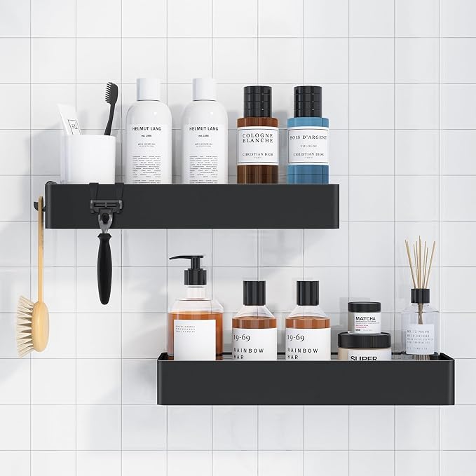 Kitsure Shower Caddy - 2 Pack Adhesive Shower Organizer, Rustproof Metal Shelves, No-Drill Bathroom Organizers and Storage, Black, XX-Large | 2 Pack Shower Shelf for Inside Shower, 100% Rustproof Metal Shelves, No-Drill Bathroom Organizers and Storage by Kitsure