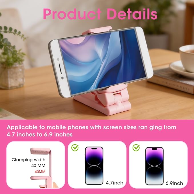 Airplane Phone Holder, Foldable Phone Holder for Airplane Seat Back Luggage Pole Desk 360° Rotation for Multi-Directional Viewing, Travel Essentials Holds Cell Phones (Pink 1pcs) - Image 3