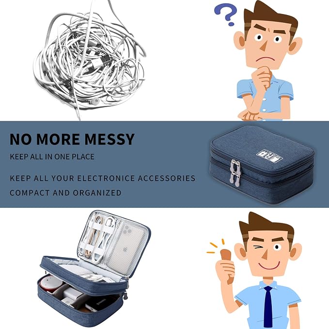 Lanola Travel Cable Organizer Bag, Electronic Accessories Case Portable Double Layer Cable Storage Bag for Cord, Charger, Flash Drive, Phone, SD Card,Personal Items - (Dark Blue) - Image 5