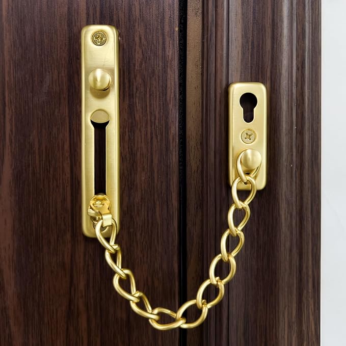 KAFENDA Security Door Chain Lock Sturdy Door Lock Latch for Inside Door Stainless Steel Hotel Door Lock with Spring Button Door Locks for Kids Safety (Gold) - Image 2