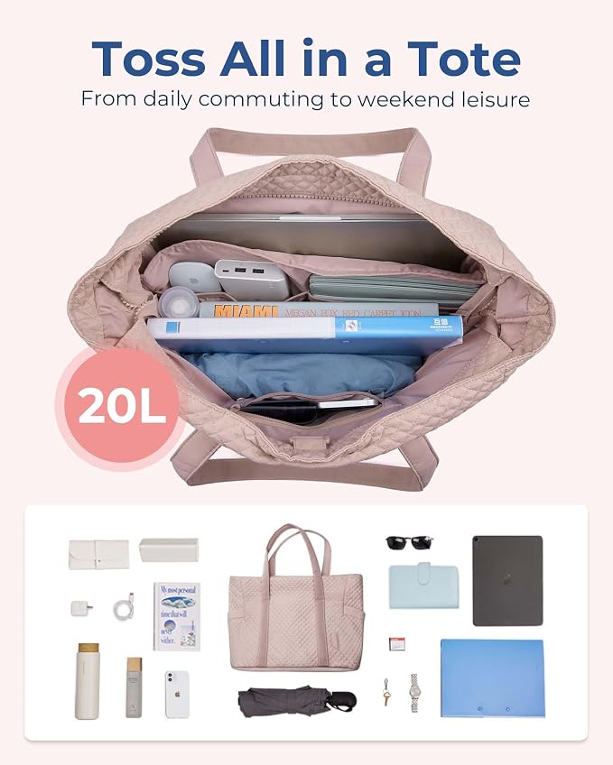 BAGSMART Crush Tote Bag for Women, 20L Puffer Work Tote with Zipper, Travel Essentials Quilted Nurse Hospital Bag - Image 5