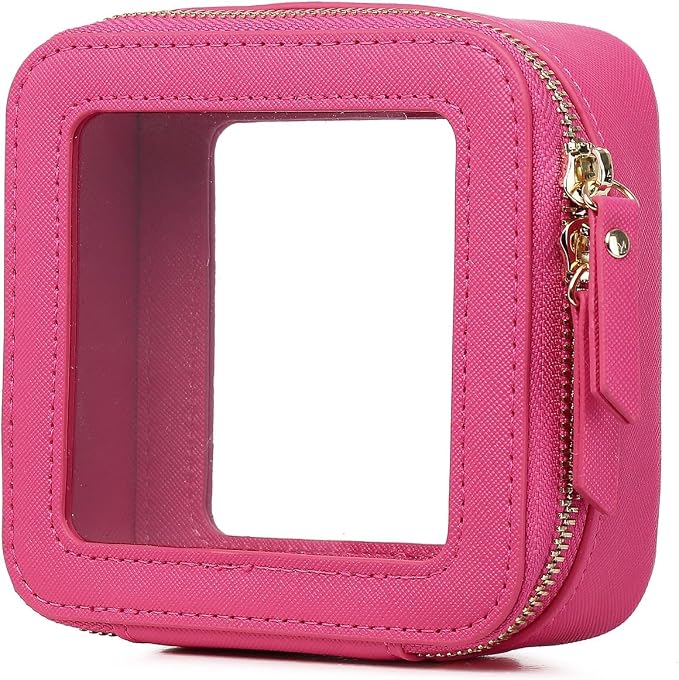 Pinkmik Small Clear Mini Makeup Bag, Fuxia, MINI-1 | Cosmetic Case & Toiletry Bag, Zipper Closure, Purse Organizer, Car Essentials by Pinkmik
