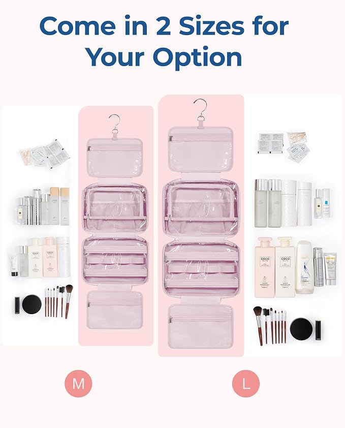 BAGSMART Travel Toiletry Bag with Jewelry Organizer, Hanging Travel Bag for Toiletries, Puffy Makeup Cosmetic Bag Organizer, Carry-on Travel Accessories Essentials, Pink-M - Image 3