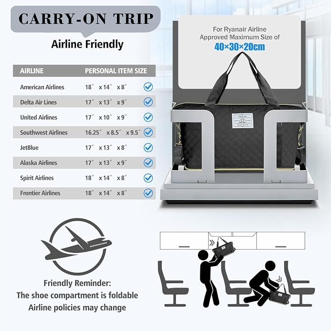 Geestock Travel Duffle Bag - Weekender Overnight Bags for Women, Black | Travel Bag with Expandable Shoe Compartment & Trolley Sleeve, Lightweight Carry On Bag with Drawstring Storage Pouch for Trip - Image 5