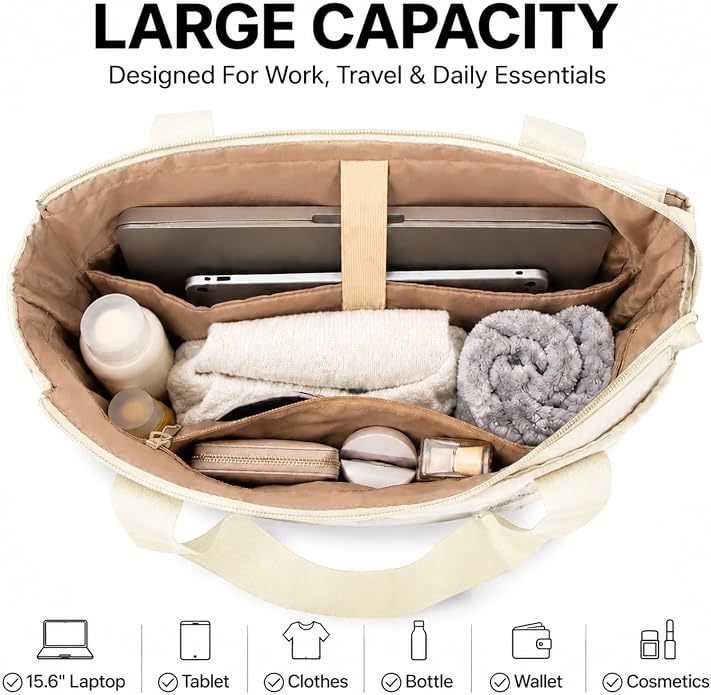 Tote Bag for Women, Lightweight Puffy Tote Bag with Compartments Handbag Fits 15.6'' Laptop for Work, Gym, Shopping - Image 3
