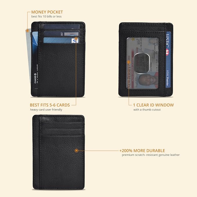 Leather Slim Minimalist RFID Blocking Front Pocket Wallet, Ebony - Image 2