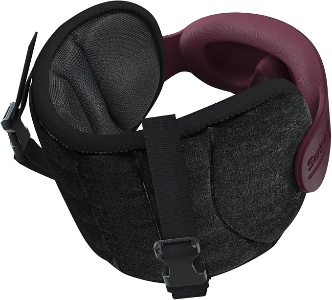 SARISUN Travel Pillow for Airplanes Sleep, Seat Strap for Stable Support | Airplane Pillow Head Strap with Brown-Red Eye Mask, 360° Headrest Support for Long Flight Road Trip, Stop Bobblehead by SARISUN