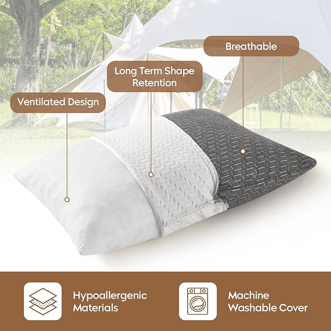 Travel Size Pillow, Compressible Memory Foam Pillow, Camping Pillow Breathable Cover for Travel Airplane Car Hiking Camping Outdoor - Image 2