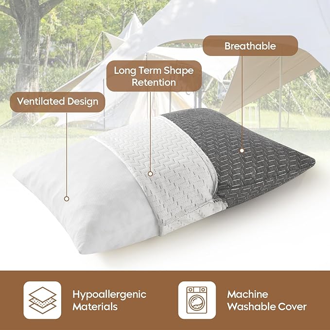 Small Shredded Memory Foam Pillow, Camping Pillow Travel Pillow - Compressible Medium Firm, Breathable Cover, Ideal Backpacking Hiking, Airplane and Car - Image 2