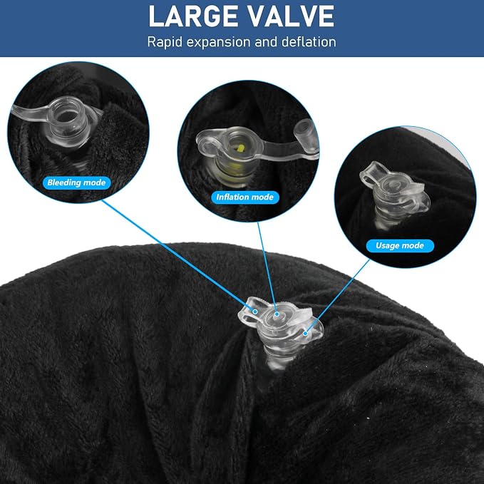 Inflatable Travel Neck Pillow Air Filled Airplane Sleep Support Black | Eye Mask Earplug Set Portable Comfort Travel Accessory Kit - Image 5