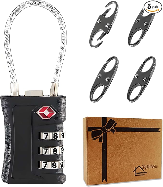 Oythiem TSA Approved Combination Luggage Locks & 4 Zipper Locks Anti Theft - 3 Digit Re-Settable Code Lock with Zinc Alloy Body, Ultimate Travel Security Bundle for Suitcase, Backpack & Carry-On by Oythiem