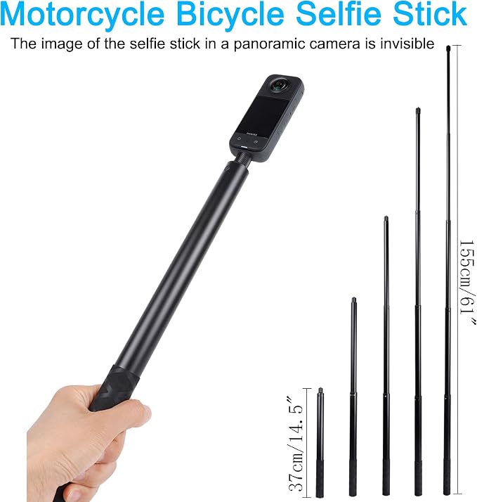 Motorcycle Mount kit for Insta360 One X5 X4 X3 X2 RS DJI OSMO 360 GoPro MAX 2- Double Clamps Handlebar Holder with 155cm Selfie Stick for Motorcycle and Bicycle Riding Records - Image 2