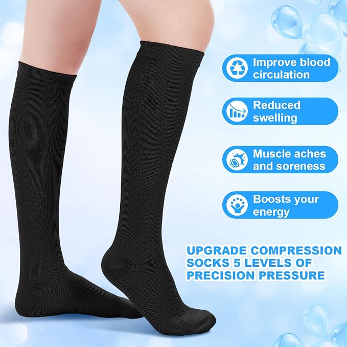 BreezeHug 4 Pcs Travel Comfort Kit with Memory Foam Travel Pillow Airplane Footrest Hammock 3D Contoured Eye Mask Compression Socks Neck Pillow for Car Flight Sleeping Support (Black) - Image 6