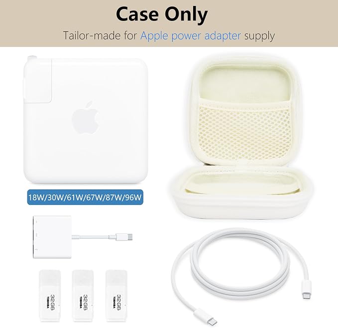 Portable Charger Case, Tech Pouch Travel Organizer, M, White | Hard Shell Electronic Storage for MacBook Power Adapter, Charging Cords, USB Drives, Power Bank Laptop Accessories - Image 3