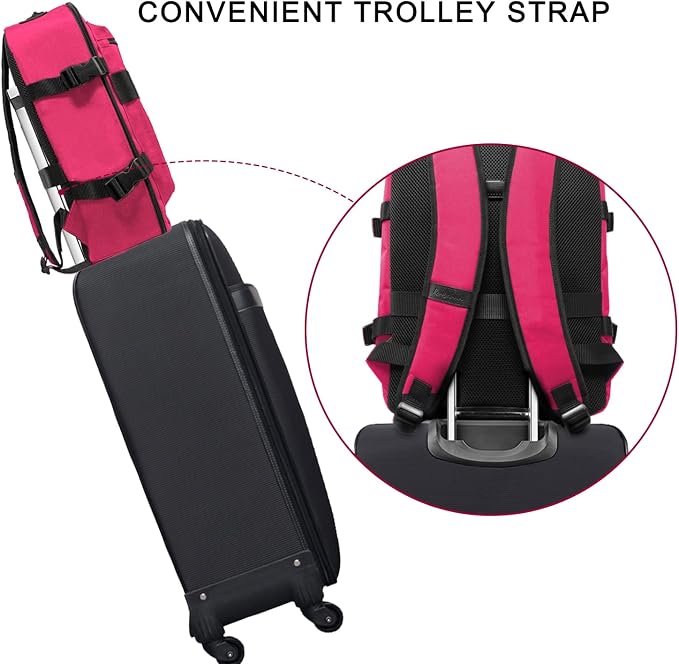 Travel Backpack 17L Lightweight Casual Small Carry-on Daypack 15-inch Laptop Notebook, Underseat Overnight Weekender, Rasberry - Image 5