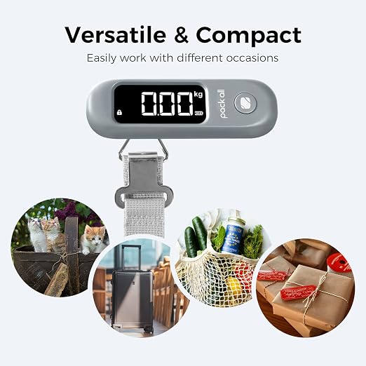 pack all Digital Luggage Scale for Travel, 110Lbs Capacity, 0.1Lb Precision | Handheld, Backlit LCD Display, Lb/Kg/Oz Conversion, Tare Function, Battery Included, Rock Grey - Image 5