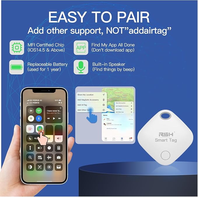 Air Tracker Tag 4 Pack Bluetooth Luggage Tracker tag Locator Works with Apple Find My,Smart Tracker for Suitcase, Bag, Backpack, Wallet,Replaceable Battery Smart tag Item Finder - Image 2