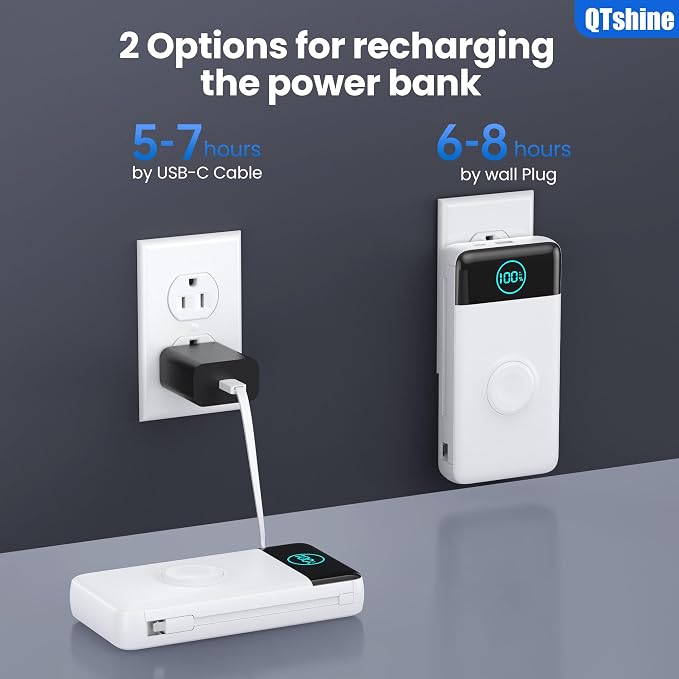 Portable Charger for iPhone, 40800mAh Power Bank with Built-in Cables & AC Wall Plug, 5 Outputs USB C Fast Charging External Battery Pack for iPhone 17/16/15/14, Android, Travel Essential (White) - Image 2