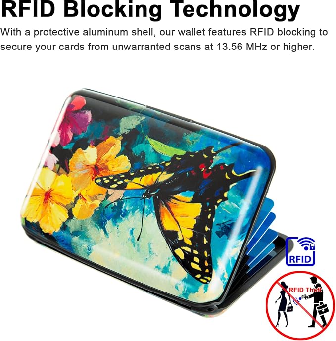 Credit Card Holder, Metal Card Wallet RFID Blocking Mini Slim Aluminum Business Hard Card Case for Women Men (Flowers Butterfly) - Image 4