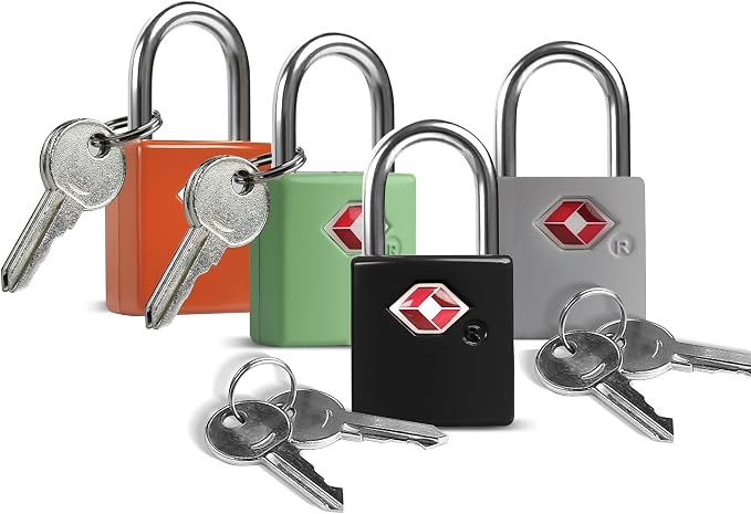 TSA Locks for Luggage with Keys, Luggage Locks TSA Approved 4 Pack, International Travel Essentials, Small Padlock with Key, Mini Padlock for Suitcase, Backpack by SpecializeinCombinationLock
