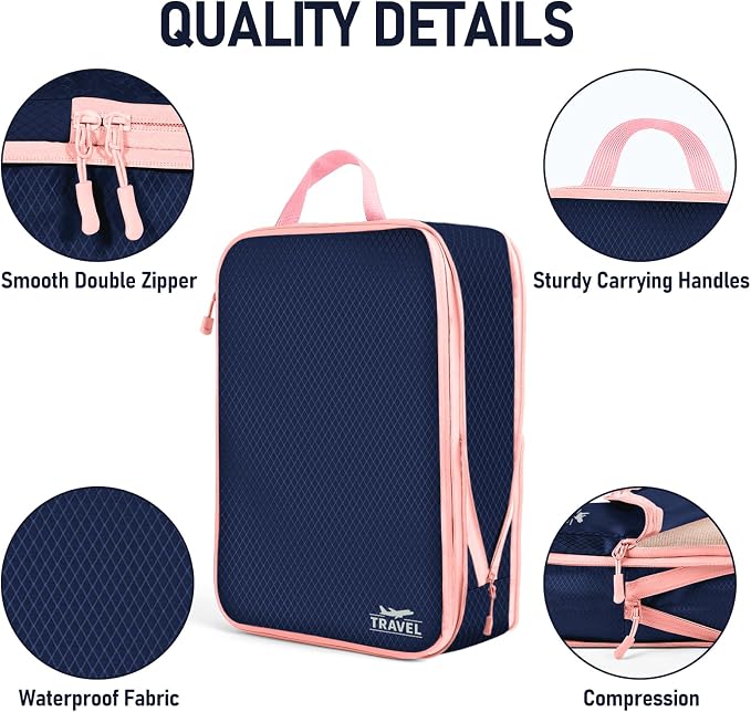 6 Set Compression Packing Cubes, Suitcase Organizer, Lightweight Travel Essentials, Compression Bags For Travel Accessories Luggage Storage Set (6Pcs, Navy blue) - Image 4
