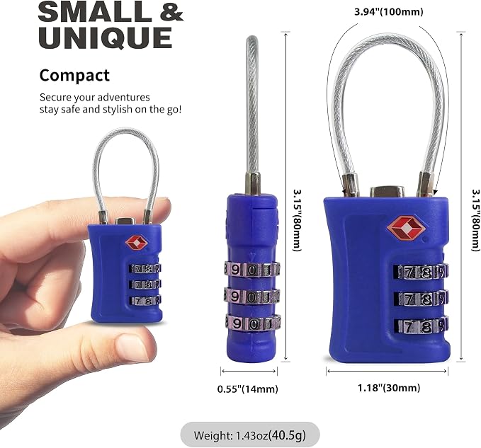 Luggage Locks TSA Approved 2 Pack, Small Padlock Combination, TSA Locks for Luggage, Travel Combo Padlock with Code, for Suitcase, Backpack Zipper, Locker, Gun Case (Black+Blue) - Image 2