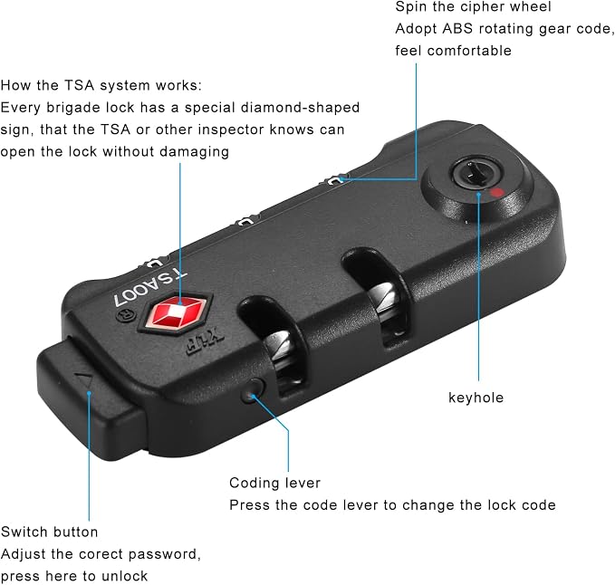 TSA Approved Combination Lock, 2 PCS | Suitable for Luggage, Backpacks, Handbags, With 2 PCS Spare TSA-007 KEY - Image 3