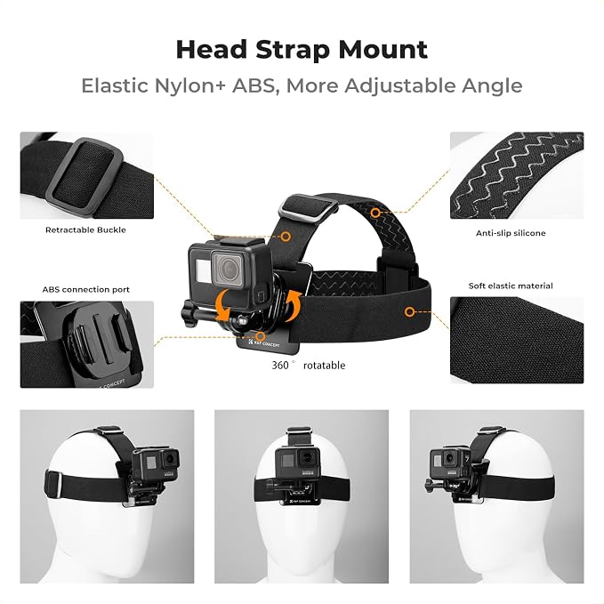 K&F Concept Head Strap & Chest Mount Set Action Camera Accessories Kit | Compatible with GoPro Hero 13 12 11 10 9 8 7 6 5 4 Session DJI Osmo Action 6/3/4/5 Pro Cameras, Quick Release Adjustable - Image 4