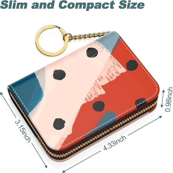 Credit Card Holder, Small RFID Card Wallet for Women, Slim Leather Wallet | Leather Card Holder Wallet, Credit Card Wallet Organizer, Business Card Case with Zipper & Keychain, 12-Slot Compartment - Image 5