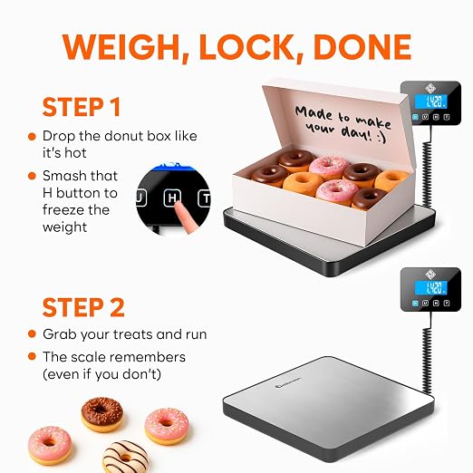 Shipping Scale for Small Business - 440 lbs/0.35oz - High Accurate Digital Postal Scale with Hold/Tare Function - Perfect for Packages, Luggage, Home Use - Battery & Cable Included - Silver - Image 5