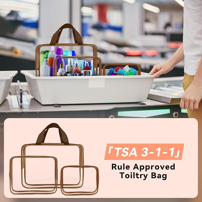 TISRATOK 10 PCS Clear Travel Bags for Toiletries,Clear Makeup Bags（Coffee） | 3 Size plastic clear bags with zipper handbag, TSA approved cosmetic pouch for travel, swimsuit,toy storage bags - Image 5
