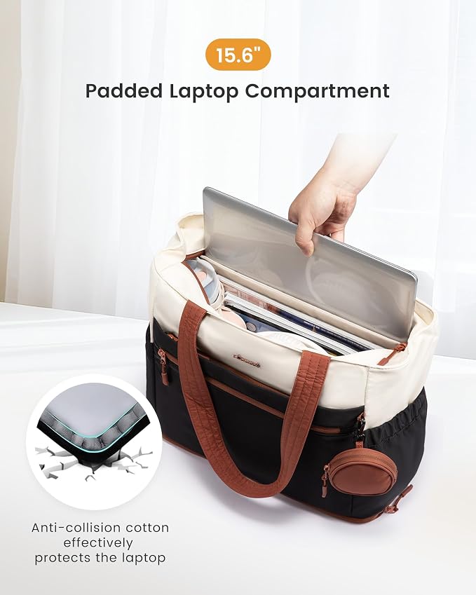 LOVEVOOK Tote Bag for Women, Expandable Laptop Work Bag 15.6 Inch, 33L Large Travel Handbag with 40oz Tumbler Holder, TSA - Image 6