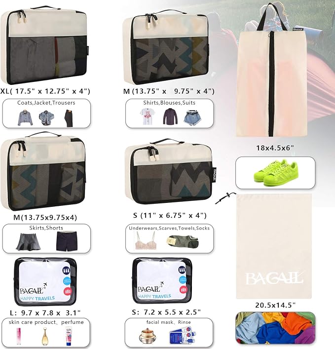 BAGAIL 8 Set/9 Set Packing Cubes Luggage Packing Organizer for Travel, Suitcase Packing Bags for Travel Accessories - Image 2