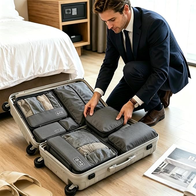 Compression Packing Cubes for 7 Days Travel, 8-Piece Space Saving and Tidy | Luggage Organizer with Double Zipper Design, Space-save for Suitcase & Carry-On, Ideal for Business Trip Weekends- Gray - Image 2