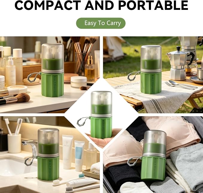 4 in 1 Travel Dispenser，Unbreakable Silicone Travel Dispenser Bottle, Vacuum Suction Wall Mounted Refillable Containers,Leakproof Toiletry Containers for Shampoo, Lotion, Baby Care-Green. - Image 7