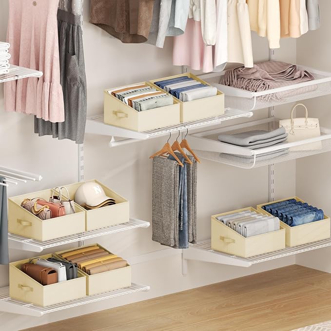 DIMJ Closet Storage Bins - Fabric Storage Baskets for Shelves, Collapsible Clothes Organizer with Handles for Purse, Toys, Books, Towel, Clothes, 6 Pack, Beige - Image 4